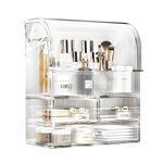 Cosmetic Organizer, Large Acrylic Clear Cosmetics Storage Display Case with Drawers, Makeup Organizer Box with Waterproof Cover for Counter, Dresser and Bathroom