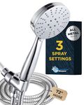 HammerHead Showers® ALL METAL 3-Spray Handheld Shower Head with Long Hose and Holder - CHROME - 2.5 GPM High Pressure Shower Head with Handheld Sprayer - WIDE, MASSAGE, and MIST Sprays