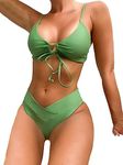 Meetall Sage Green High Cut Triangle Bikini Set Swimsuits for Women Sexy Cheeky String Brazilian Bathing Suits Two Piece Size M