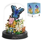 HEGOAI Flower Bouquet Butterfly Building Set, Bonsai Tree Building Kit with Dust Cover, Birthday Gifts for Boys and Girls，530 Pieces Micro Bricks (Not Compatible with Lego)