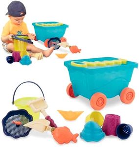 B. Toys – Wavy-Wagon – Travel Beach Buggy (Sea Blue) with 11 Funky Sand Toys – Phthalates and BPA Free – 18 m+