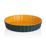 Sweejar Home Ceramic Pie Dishes for The Oven, Pie Pan for Baking, 24cm Round Wavelet Fringe Pie Dish, Non-Stick Pie Plate for Pumpkin Pie, Apple Pie, Pie Pots (Blue & Yellow)