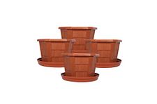 Halsey Hexagonal Pack of 4 Modern Design Durable Plastic Plant Pot for Gardening with Plate, Large, Terracotta Brown