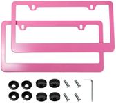 Fashion US Universal Pink Matte License Plate Frames,Premium Stainless Steel License Plate Holder,Weather Proof License Plate Cover for Women(2 Frames,Matte Pink)