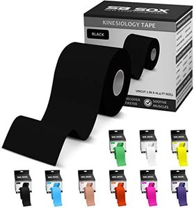 SB SOX Original Cotton Kinesiology Tape Roll – Best Latex Free Athletic Tape for Muscles/Joints – Waterproof, Stretchy, and Gentle on Skin (16ft) (Black)