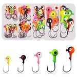 Fishing Jig Heads Hooks Set, 60pcs Assorted Round Jig Head with 3D Eyes Painted Jig Heads for Crappie Bass Walleye 3/8oz 1/4oz 1/8oz 1/16oz 1/32oz Saltwater Freshwater Fishing Tackle Kit