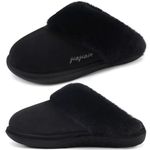 jiajiale Women's Cushion Support Slippers Ladies Scuff Orthotic Plantar Fasciitis Slipper With Soft Memory Foam Cozy Winter Warm Fluffy Suede House Shoes Indoor Outdoor Hard Rubber Sole Black UK6