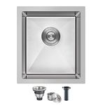 ROVOGO 15x17x8 in. Undermount Bar Prep Kitchen Sink Single Bowl, Small Bar Sink 304 Stainless Steel, Brushed, Drain Included