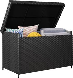 YITAHOME 230 Gallon Wicker Deck Box, XXL All-Weather Outdoor Storage Box, Rattan Storage Bin for Patio Furniture, Outdoor Cushions, Pool Storage and Garden Tools - Black