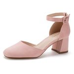 Greatonu Womens Low Block Heels Closed Toe Dress Pumps Wedding Bridal Party Shoes with Ankle Strap Pink