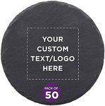 Custom Minack Round Slate Coasters Set of 50, Personalized Bulk Pack - Table Decor, Kitchen Decor, Wedding Favors - Black