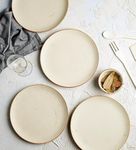 Miah Decor Ceramic Quarter Plates Small Dinner Plates Set of 4 Handcrafted Stoneware Off-White with Brown Rim & grains Serving Platter for Snacks & Dessert Microwave and Dishwasher Safe -Size 7 Inches