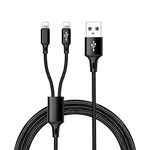 iFlash Dual Port Splitter Charging Cable - Power up to Two Apple Devices from a Single USB A Port - Ideal for iPhone 6/7/8/X/XR/11/SE (Black)