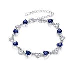 EleQueen 925 Sterling Silver CZ Love Heart of Ocean Titanic Inspired Bridal Tennis Bracelet for Women Sapphire Color, 7.1"+1.2" Extender, Valentine's Day/Mother's Day/Christmas Jewerly Gift for Wife/Mom