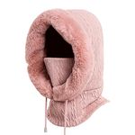 Zsedurt Winter Balaclava Hats for Women Ski Warm Thick Fluff Beanie Adult Neck Face Cover Cap(Pink)