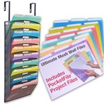 Ultimate Office Mesh Wall File Organizer, 10 Tier Cubicle Partition Hanging File Sorter Multipurpose Display Rack. INCLUDES 18, 3rd Cut PocketFile Clear Document Folder Project Pockets (Black)