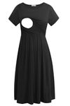 Smallshow Women's Short Sleeve Casual Maternity Nursing Dress for Breastfeeding Black L