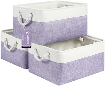 Storage Baskets,3-Pack Fabric Storage Bins,15.7"*11.8"*8.2",Versatile Storage Baskets for Shelves with Handles, Large Collapsible Storage Boxes for Home, Office, Nursery (white&purple, 15 inch)