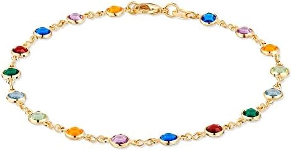 Barzel 18K Gold Plated Multi Color Stone Ankle Bracelet For Women (Multicolor Dark Round)