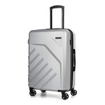 Swiss Mobility LGA Collection 24 Inch Hard Shell Luggage for Airplanes, Expandable Suitcase with 360-Degree Spinner Wheels, Retractable Handle, Silver