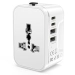 Universal Travel Adapter Worldwide with 2 USB C and 2 USB A Ports, International Travel Plug Adapter Worldwide USB Travel Adaptor All in One Universal Charger Power Adapter for European EU US UK AUS