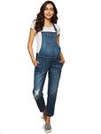 Motherhood Maternity Women's Side Panel Skinny Ankle Length Denim Overalls Jeans, Medium Wash, XL