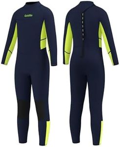 GoldFin Kids Wetsuit 3mm Boys Full Suit Neoprene for Toddler Thermal Back Zip Youth Water Aerobics Diving Surfing Keep Warm (Navy, 14)