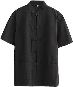 ZooBoo Men's Tang Suit Summer Short - Sleeved Shirt Cotton Shirts (S, Black)