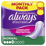 Always Discreet Incontinence Pads Women, Normal, Absorbency 3 or 4, 96 Sanitary Towels (24 x 4 Packs), Complete Protection for Bladder Weakness Pads Women, Odour Neutraliser