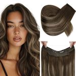 RUNATURE Wire Hair Extensions Human Hair Brown Ombre Blonde Secret Hair Extensions Real Human Hair Brown Balayage One Piece Hair Extensions Human Hair 14 Inch 70g