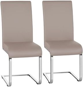 Yaheetech 2 Sedie Sala da Pranzo Moderne Imbottite in Finta Pelle e Gambe in Metallo Cromato Lucido da Ufficio Salotto Soggiorno Marrone Portata 135 kg