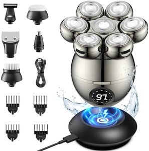 ETENTOUS Rasoir Électrique Homme, 6 en 1 Tondeuse Finition Professionnel, Tondeuse Cheveux Hommes Rotatif 7D Étanche IPX6 Rasoir Tête Chauve Homme Sec et Humide Type-C Tondeuse Nez avec Écran LED