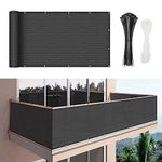 Duerer Balcony Screen Privacy Fence Cover 3' x 16.5' Black Fence Netting Mesh Shade Cloth Fabric UV Protection for Apartment Balcony Railing Porch Outdoor, Backyard, Patio, Included Cable Ties Rope