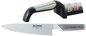 Global Cook's Knife and 2 Stage Sharpener Set, 20 cm Size, Silver (G-291/SB)