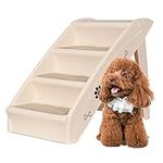 Folding Plastic Pet Stairs, LIVINGbasics 4 Steps Puppy Portable Ladder for Dogs and Cats, Small Pets, with Non-Slip Pad