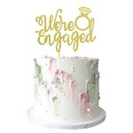 Ercadio 1 Pack Gold We're Engaged Cake Topper Glitter Bridal Shower Cake Pick Decorations for Wedding Engagement Theme Party Decorations