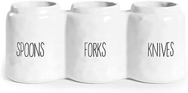 Barnyard Designs Silverware Caddy for Countertop - Cutlery Organizer for Spoon, Fork, and Knife - Ceramic Utensil Holder for Flatware or Plasticware - Perfect for Parties - 12.5” x 4.25” x 5” (White)