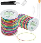 RAINWOOD Elastic Bracelet Cord Set - 2 × 100 Meters, Multipurpose Jewelry Making Elastic Thread for Bracelets, Necklaces, Crafts; Essential for DIY