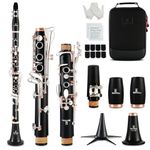 ROWELL Clarinet Professional 17 keys B Flat Clarinet,Two-color Silver-plated Keys Clarinet for Beginner Student Performance Test with 8 tooth pads,Gloves,Clarinet Case, Stand.