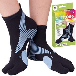 ZenToes Padded Bunion Relief Socks for Women and Men with Big Toe Separator, Built-In Bunion Protector Cushion, Arch Compression, Moisture Wicking Cotton Blend - 1 Pair (Medium)