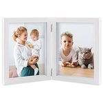 AEVETE 5x7 Double Picture Frames Hinged Wood Folding Picture Frames Vertically Display with Real Glass Front, White