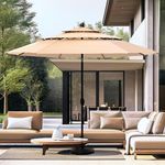 PHI VILLA 10ft Patio Umbrellas, Outdoor 3 Tier Vented Large Market Table Umbrella with 8 Sturdy Ribs and 1.5" Umbrellla Pole for Lawn Poolside Garden Terrace, Beige(No Base)