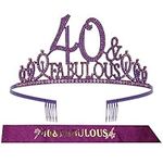 40th Birthday, 40th Birthday Tiara Purple, 40 Tiara and Sash,40th Birthday Decorations, 40 and Fabulous Sash and Tiara,