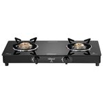 Sunflame Crystal Nova 2 Burner Gas Stove | Dual Drip Trays | 1 Jumbo and 1 Small Brass Burners | 2 Years Product Coverage by Sunflame | Manual Ignition | Toughened Glass Top | PAN India Presence