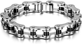 JewelryWe Mens Bicycle Chain Link Bracelet Stainless Steel Biker Bracelets Black Silver