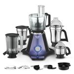 Preethi Zodiac Glitter MG 264, 750 Watt Mixer Grinder, 5 Jars (3 Stainless steel Jars +1 Juicer Jar+1 Master Chef Plus Food processor Jar), Lavender/Black