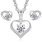 LYL.Adorer Heart Necklace Earring Set,Swarovski White Crystal,Jewellery Set Silver 925,Gift for Her