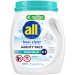 All Mighty Pacs Laundry Detergent Free Clear Odor Relief, Tub, 56 Count