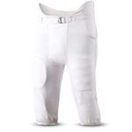 WEARCOG Deluxe Youth Integrated Football Pants | 7 Padded Double Knit Practice Football Pants with Built-in Pads, White, S