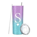CAPRIFIC Initial Gifts for Women Personalised Gifts for Women Birthday Gifts for Her Friends Sisters Mum Wife Bridesmaids Tumblers with Lids and Straws（S）